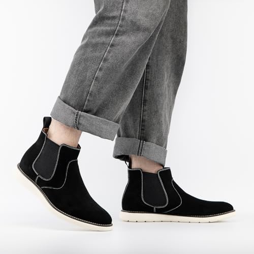 Image of JITAI Suede Chelsea Ankle Boots for Men - Casual Elastic Mens Work Dress Boots - Stylish Chelsea Boots - Classic Mens Dress Boots