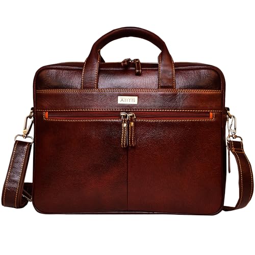 ABYS Dark Brown Genuine Leather 14 inch Laptop Briefcase||Messenger Bag||Office Bag For Men & Women (B08L81F23X) Amazon Price History, Amazon Price Tracker