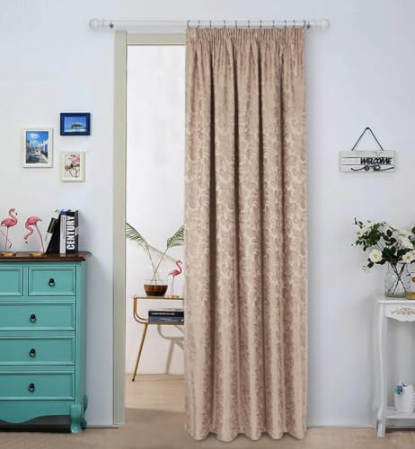Image of Pikk - Fully Lined Buckingham - Floral Jacquard Fully Lined Curtains - Pencil Pleat Header - Polyester (Natural, 46" x 84" Door (Single))
