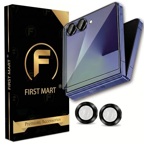 Image of FIRST MART Tempered Glass for Samsung Galaxy Z Flip 7 5G with Black Camera Ring Guard & Installation Kit | HD Clear Edge-to-Edge Screen Protector, Scratch Resistant, Case-Friendly | Pack of 1