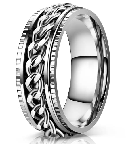 Lian Stainless Steel Spinner Rings for Men Women Fidget Rings Chain Ring Band Rings 8mm Silver 10