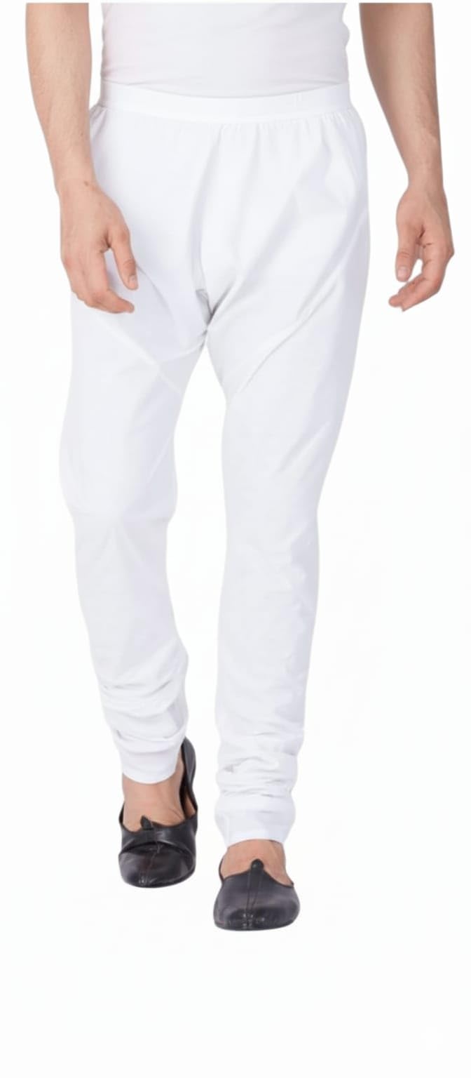 Traditional Men's Cotton Churidar Pyjama, White, Slim Fit, for Ethnic Wear, Wedding, Festival, Casual-image-25