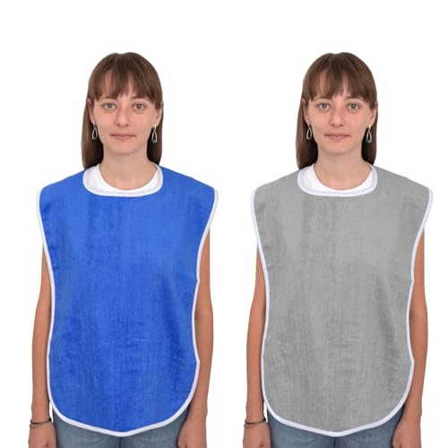 Hnonoxy 2 Piezas Baberos Impermeables para Adultos, Baberos Lavables para Ancianos, Hombres y Mujeres
