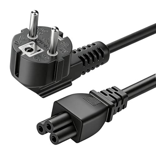 Câble d'alimentation 1,5m Type F Coudé à 90° vers Prise C5 Cable Alimentation 3 Broches pour TV PC Moniteur, CEE 7/7 vers Mickey Mouse Triple Broche IEC C5,16A...