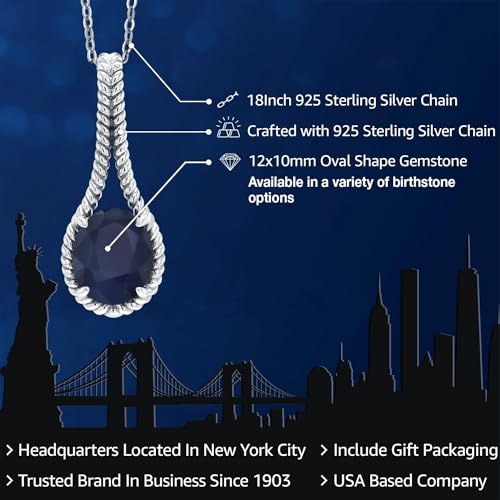 Gem Stone King 3-6 Cttw Oval Gemstone Birthstone Twisted Rope Solitaire Pendant Necklace for Women | 925 Sterling Silver | Oval 12X10MM | With 18 Inch Silver Chain2