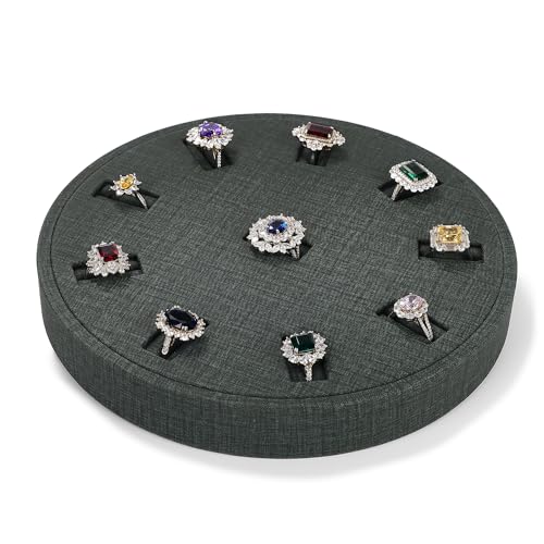 10Slots Ring Tray Round Holder Display PU Leather Earring Organizer Jewelry Display Tray Microfiber Interior Jewelry Organizer Tray(Green)