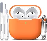 R-fun Compatible with Airpods 4th Case with Cleaning Kit, Soft Silicone Case with Keychain, Full Protective Case for Men and Women, Compatible with Apple Latest Airpods 4th,Orange