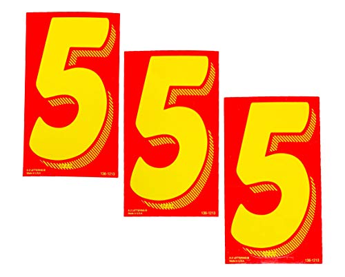 Image of EZ Line Vinyl Decals for Cars Red and Yellow Large Number Stickers Windshield Numbers Dealer Supplies EZ136 (Number 5)