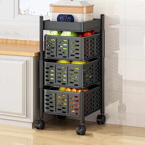 Carritos Auxiliares con Ruedas for Cocina, Carro Multiuso, Uso de Metal, Carrito de Estanterías for Salón de Oficina, Cosméticos Multiusos, Carrito for Cocina, Baño, Oficina ( Color : Black , Size : 3