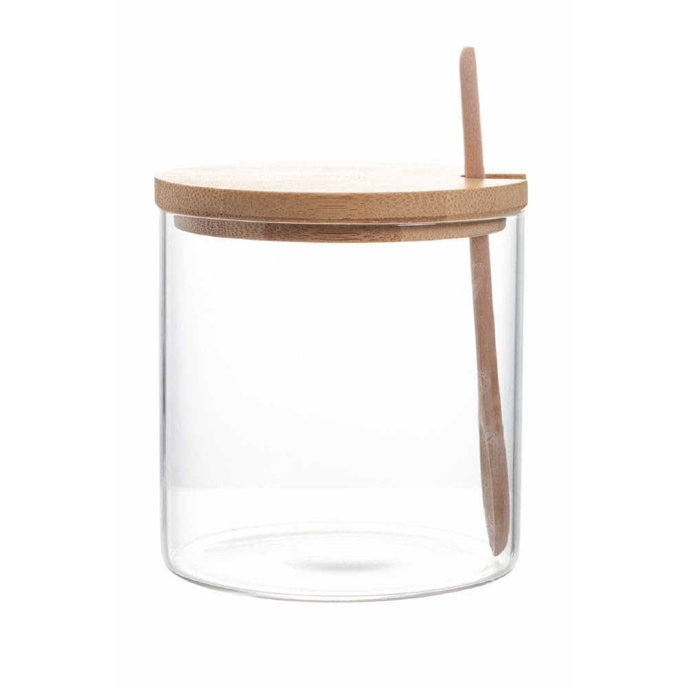 Villa d'Este Home Tivoli Suikerpot van borosilicaatglas met deksel en lepel van bamboe, 500 ml, afmetingen: 9,6 x H 9,8 cm