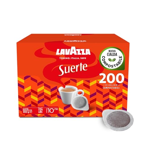 Lavazza, Suerte, 4 Confezioni da 50 Cialde Caffè Macinato, Ideali per Macchina Espresso, con Note Aromatiche di Legno e Tabacco, Robusta, Intensità 10/10, Tostatura Media