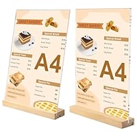 Samamoca 2 Stück Aufsteller A4 Schilderhalter Mit Holzfuß,Tischaufsteller A4,Acryl Tischständer Mit Holzfuß,Acrylic Table Sign Holders,Präsentationsständer Holz(L&T Form - 2 Möglichkeiten)
