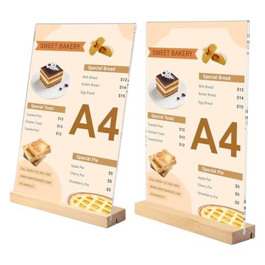 Samamoca 2er Set Ständer A4 Tafelhalter mit Holzfuß Tischständer A4 Acryl Tischständer mit Holzfuß Acryl Tischplattenhalter (L&T Form - 2 Möglichkeiten)