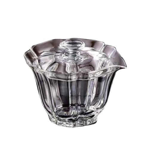 BRZU 耐熱ガラスミニティーポット フィルター一体型蓋 1 人用 蓋付きティーカップ 繰り返し加水可能 緑茶・玉露用 来客用 (180ml,透明ブラック)