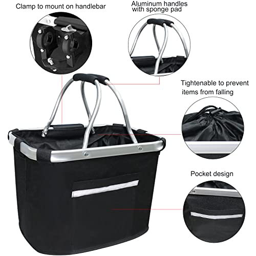 Xlybsst Bike Basket, Foldable Small Pet Cat Dog Carrier Front Removable Bicycle Handlebar Basket Quick Release Easy Install Detachable Cycling Bag Mountain Picnic Shopping (Long Reflective Strip) #TOP2