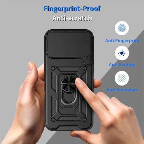 Image of Shockproof Back Case Cover for Infinix Note 60 Pro 5G, Shockproof Infinix Note 60 Pro Back Cover, Ring Case with Kickstand and Camera Protection Shutter - Black