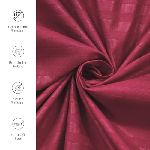Image of Rivermoor Ultrasoft Bedsheet for Double Bed | Queen Size Bed Sheet with 2 Pillow Covers | Maroon Satin Stripe | 90 x 98 Inches | Breathable & Hypoallergenic