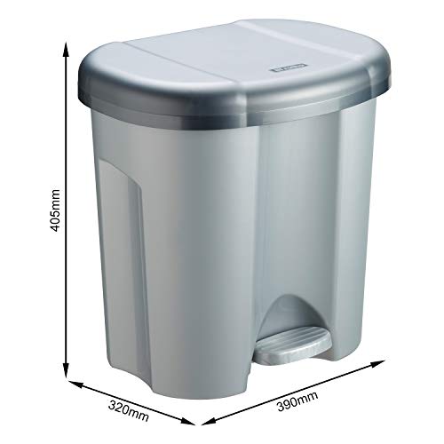 Rotho Abfalleimer Duo, Mülleimer mit zwei Abfallbehältern zum Mülltrennen, 2 x 10 l, Mülltrenner mit Trittfunktion, geruchsdichtes Verschließen, 39 x 32 x 40.5 cm (LxBxH), grau metallic / dunkelsilber by Rotho - Image 5