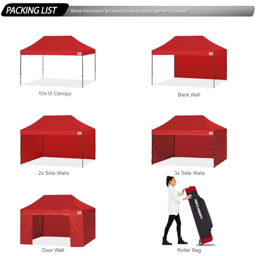 Image of ABCCANOPY Heavy Duty Easy Pop up Canopy Tent with Sidewalls 10x15, Red