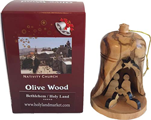 Holy Land Market Hand Made Olive Wood Ornaments - Tree Hanging Bells - Christmas Tree Ornaments From The Holy Land - Many Sizes (4 Inches, 4) #TOP24