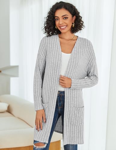 Womens Cardigan Sweater Lightweigh Long Sleeve Open Front Knit Oversized Cardigans with Pockets Trendy Spring Tops3