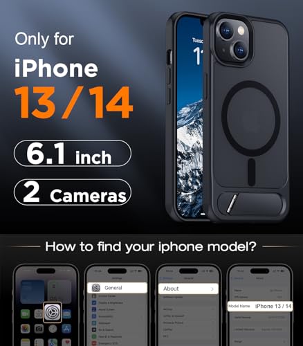Image of Compatible with iPhone 14 Case /iPhone 13 Case,[Built-in Invisible Kickstand][Compatible with MagSafe][Military Grade Shockproof] Slim Translucent Matte Phone Case for iPhone 14 /13 6.1 inch