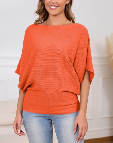 Image of MAKARTHY Womens Batwing Sleeves Knitted Dolman Pullovers Boat Neck Tops Sweatershirts