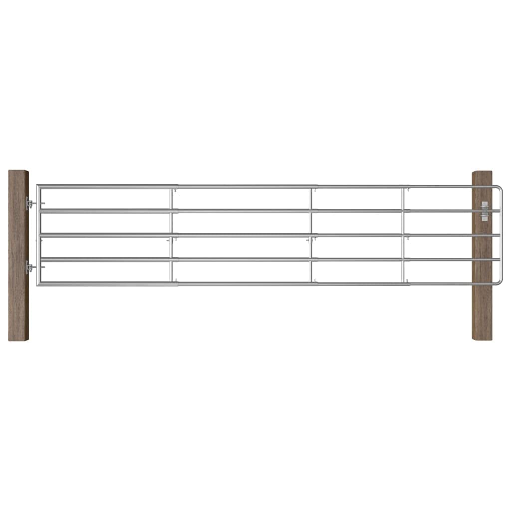 vidaXL Cancela de 5 Barras para Campo Puerta de Granja Jardín Ganado Paneles Terraza Exterior Hogar Decoración Protección Portal Acero Plateado