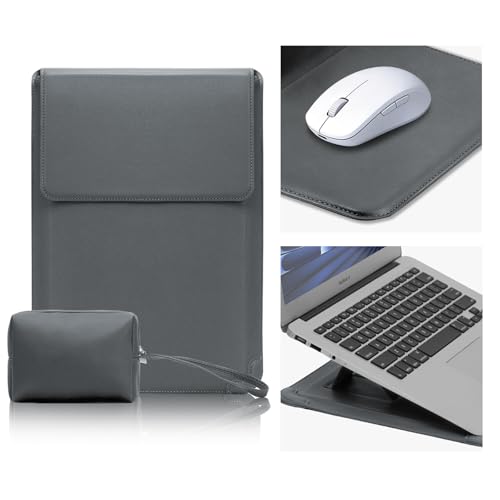 Funda para portátil ASUS y HP de 13,3 pulgadas en cuero gris con base de apoyo