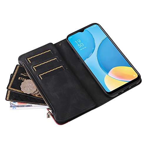 Cellphone Flip Case For Oppo A15 Nine Card Zipper Wallet Case Holder Card Slot Wrist Strap Phone Case Flip Phone Case For Oppo A15 Protective Case (Color : Black) #TOP7