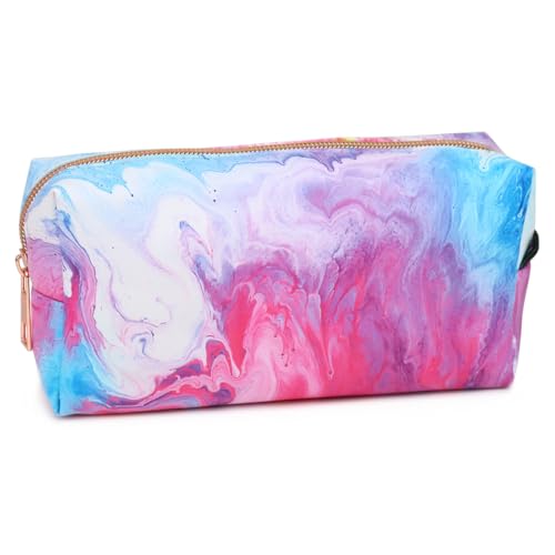 Fashion Stationery Pencil Case for Girls Aesthetic Pencil Case for Women Cute Marble Pencil Cases in Pink White Teal Green Kids Teenager Girl for School or Toiletery Make Up Bag for Ladies (Pink)