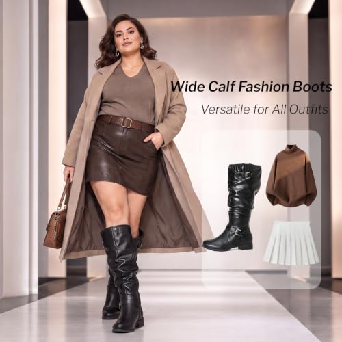 Image of Luoika Women's Extra Wide Calf Knee-High Boots | Wide Width, Round Toe, Plus Size, Slouchy Boots, Low Heel, Winter Boots.