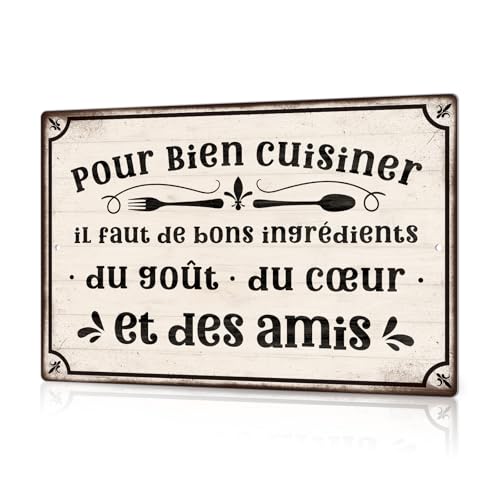 Plaque Décorative Murale en Métal, Style Vintage, Citation Française, pour Cuisine, 30 x 20 cm (Art Culinaire)