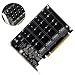 Risveglio 4-Port für M.2 NVMe SSD auf PCIe x16 Adapterkarte, High-Speed-Speichererweiter... Desktop-PC, schwarze Kunststoff-interne Schnittstelle, Zusatzkarte