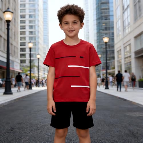 Image of 4-8T Toddler Boys 2-Piece Summer Casual Outfit Striped Print Short Sleeve T-Shirt & Shorts Set