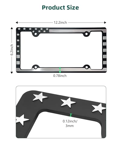 Image of License Plate Frames American Flag, 2 Pack Black Patriotic Plate Frames | Plastic Patriotic USA Flag Car Tag Cover, 4 Holes, Rust Resistant Screws Bolts, Black Caps Included