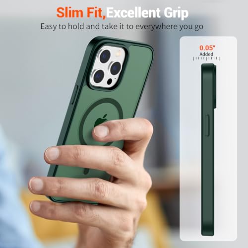 Image of SUPFINE Magnetic for iPhone 13 Pro Case (Compatible with MagSafe) (Military Grade Drop Protection) Translucent Matte Shockproof with Anti-Fingerprint Phone Case,Forest Green