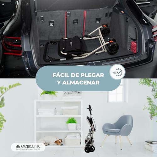 Miniatura 5 de Mobiclinic , Andador Plegable, Carro De La Compra Con Asiento, Coliseo, Monomando, Acero, Gran Cesta, Respaldo Y Acolchado, Sistema Frenado, Ruedas 360 , Negro