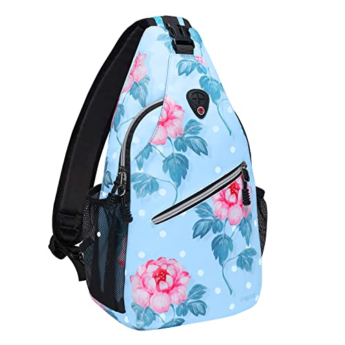 MOSISO Sling Backpack, Multipurpose Travel Hiking Daypack Impatiens Rope Crossbody Shoulder Bag, Blue