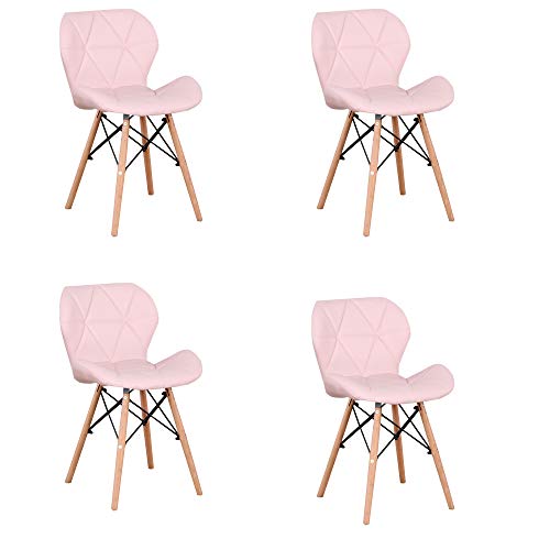 GroBKau Conjunto de 4 cadeiras de sala de jantar em pele sintética estofadas de estilo moderno para sala de estar, sala de jantar, rosa