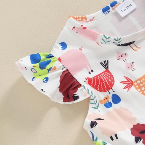Toddler Little Girl Farm Dress Animals Print Fly Sleeve Baby A-line Dresses Cute Farm Baby Clothes Summer 1-5T4