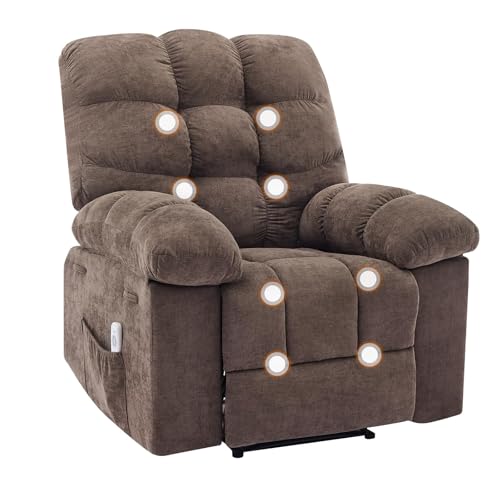 Image of Oversized Massage Recliner Chair for Adults, Extra Wide Manual Recliner with Massage & Heating, Overstuffed Upholstered Sofa Chair for Living Room & Bedroom (Dark Brown)