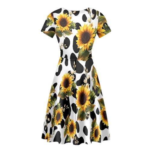 Image of HUGS IDEA Womens Puffy Swing Midi Dress Round Neck Short Sleeve Party A-Line Dresses