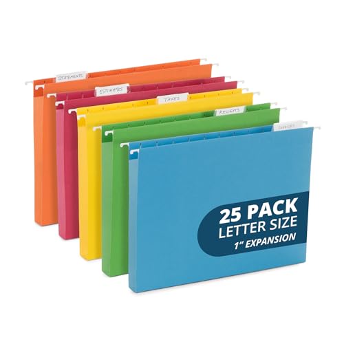 Blue Summit Supplies 25 Expandable Hanging File Folders, 1", Assorted | Letter…