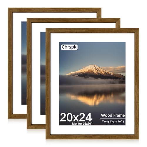 Chrspk 20X24 Poster Frame Display Pictures 16X20 with Mat or 20X24 Without Wall Hanging Frames Rustic Brown 3 Pack