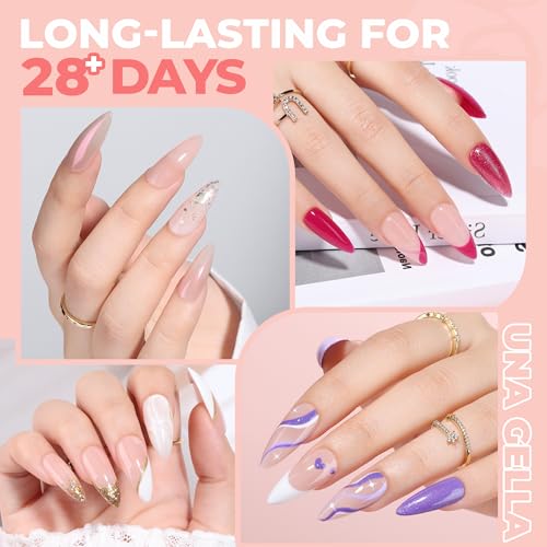 Image of UNA GELLA Medium Stiletto Gel Nail Tips, 312Pcs Stiletto Press On Nails | Pre-etched Clear Fake Nails No C Curve Stiletto& Almond Shape Full Cover for Nail Extension Art DIY Salon 12 Sizes