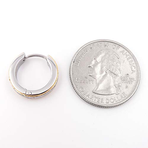 Stainless Steel Mens Hoop Earrings Cross Stripe Gold Black Silver Bevel Edge 16mm4