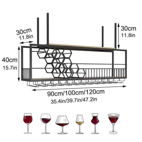 Support à gobelets suspendu et étagères flottantes unité de bar noir - 7