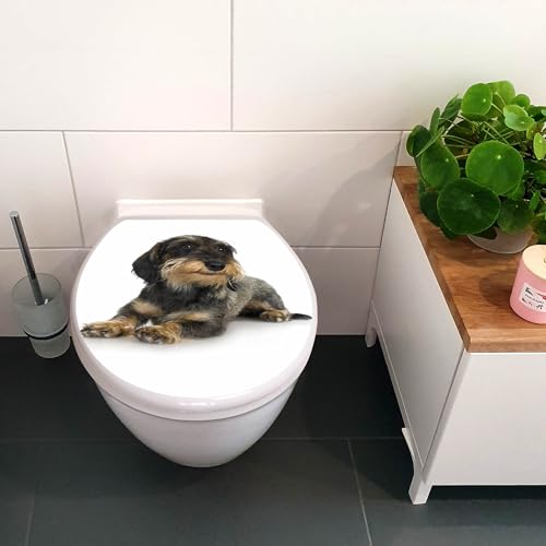 banjado Toilettendeckel mit Absenkautomatik 44,5x37cm / WC Brille Soft Close/hygienischer Toilettendeckel/Klodeckel Duroplast Edelstahl Scharniere einfache Montage - Motiv Dackel