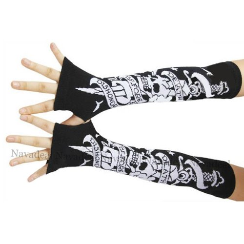 NAVAdeal Death Before Dishonor Long Arm Warmer Knit Gloves, Black